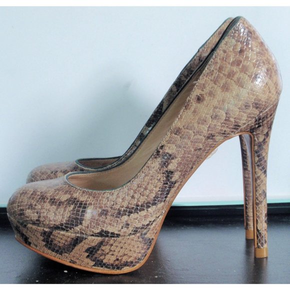 ZARA LEATHER TAUPE TAN SNAKESKIN PLATFORM PUMP 7.5 NWT - Picture 3 of 7